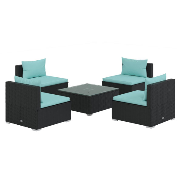 Latitude Run® 5 Piece Patio Lounge Set with Cushions Poly Rattan Wayfair
